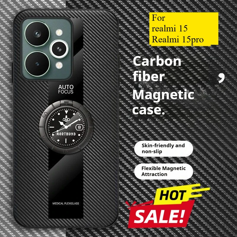 

For realme 15 Pro Case Simple Leather Supercar Clock Ring Cover For realme 15Pro Shockproof Bumper Funda