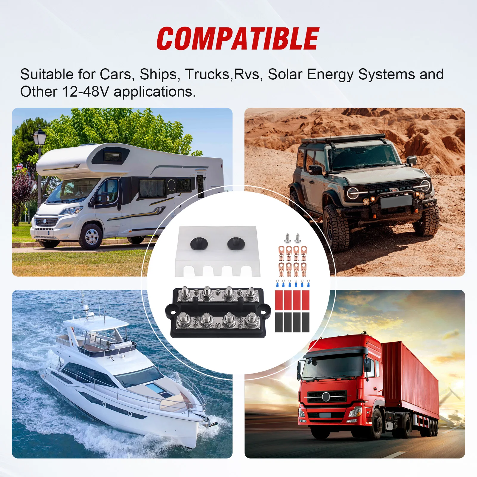 8-Wege M8 M10 Busbar 12V-48V 250A DC Hochleistungs-Plus-Minus-Stromverteiler Batterie-Anschlussklemmen Verteilerkasten – Detail 5