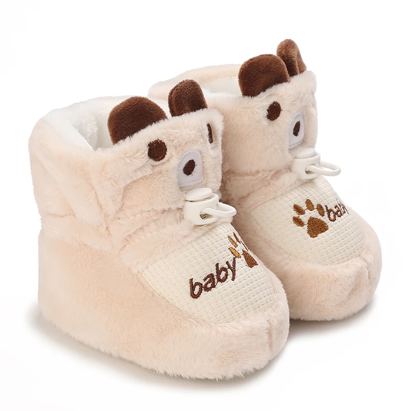 Cartoon All Cotton Apricot Colored Bear Baby Cotton Shoes With Plush Insulation and Soft Soles For Baby Walking Shoes