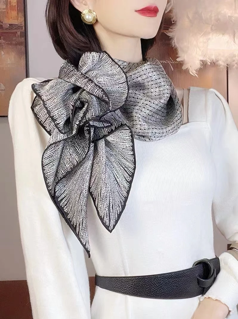 BYSIFA-Foulard de luxe gris argenté pour femme, châle de cou et de tête, nouvelle collection printemps hiver 100%