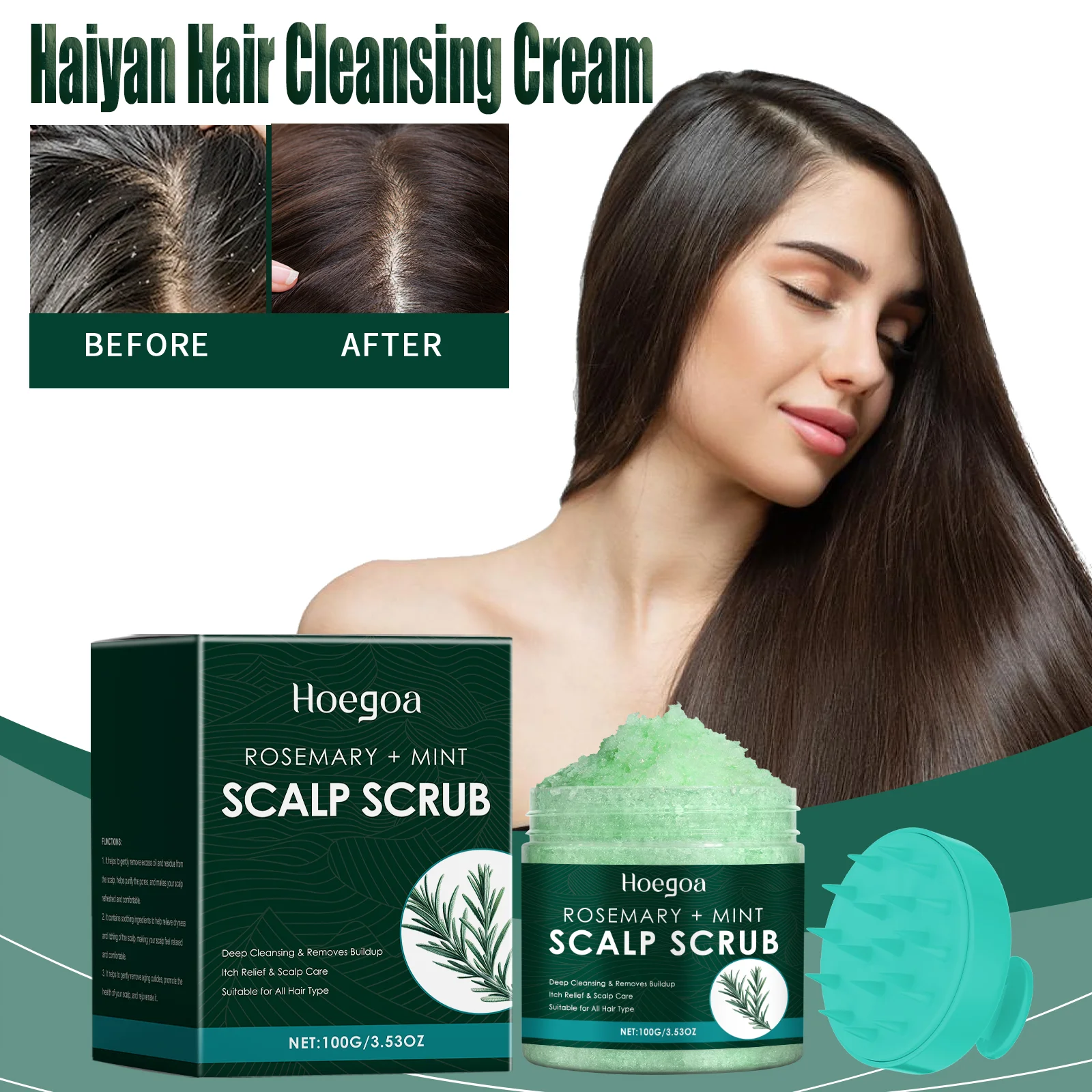 

Scalp Scrub Exfoliator With Massage Brush Peppermint Rosemary & Sea Salt For Oil Control Dandruff Deep Cleansing Refreshing Set