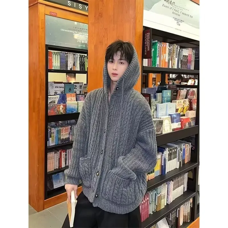 

Loose Men's Knitted Cardigan Sweater Autumn Winter plus Size Japanese Sle Vintage Floral Pattern Couples Long Sve Top