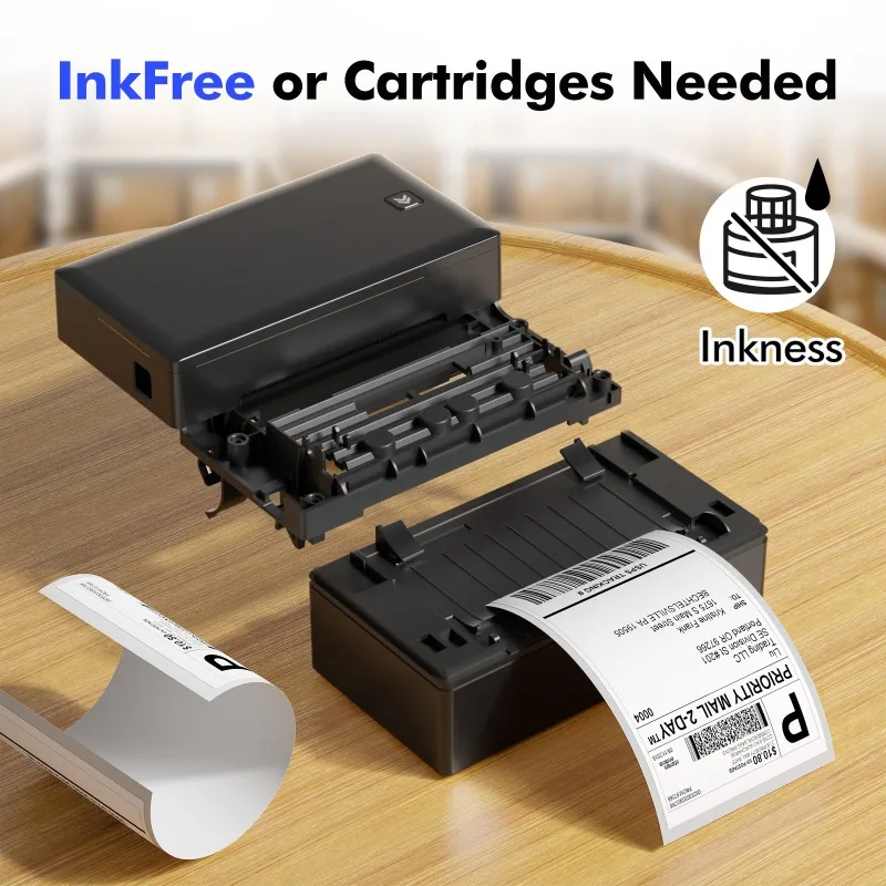 Thermal Label Printer Portable No Ink Required 203DPI 4x6 for Small Business Bluetooth USB High Speed Express Airway Bill