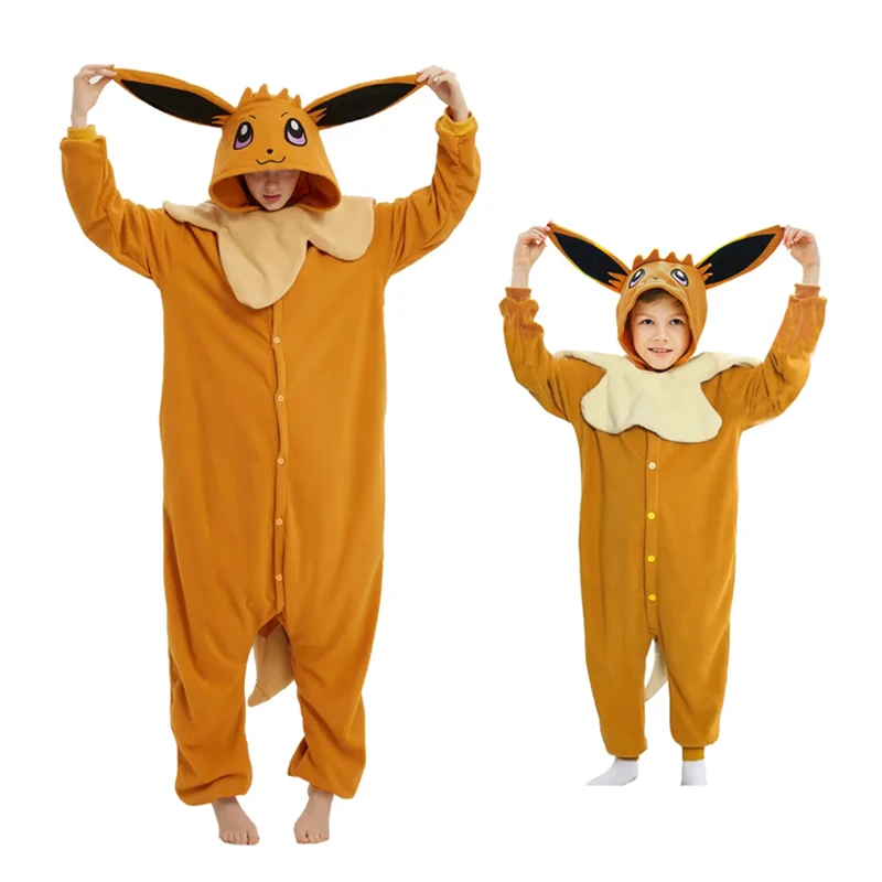 Poemon Onesies Eevee Cosplay Costume Women Kigurumi Cartoon Pajamas Animal One-Piece Full Body Pijama Christmas Halloween Gift