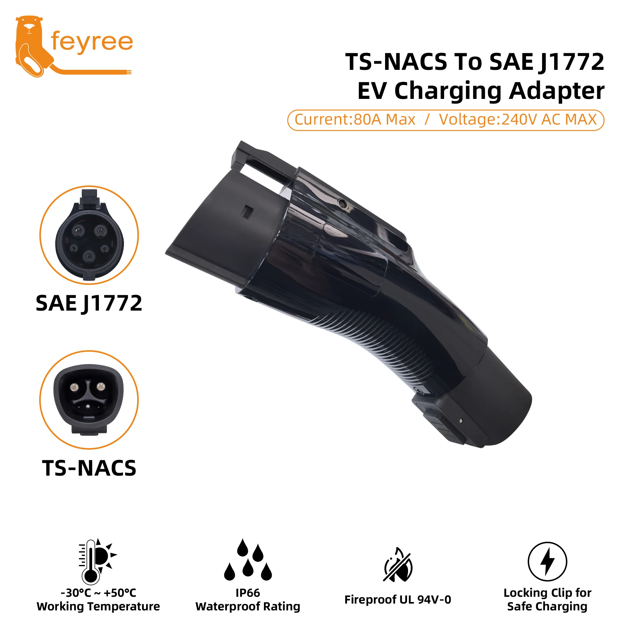 

Портативный адаптер Feyree TS-NACS на J1772, 80А, 240В макс., компактный конвертер-зарядное устройство для Tesla Model S/3/X/Y, зарядная станция переменного тока для электромобилей