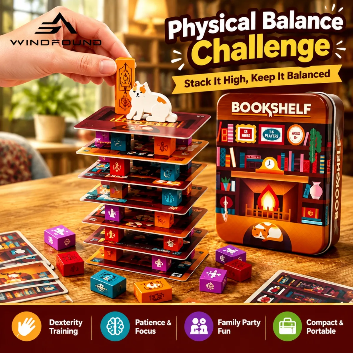 Bookshelf Stacking Game Cooperative Board Game Family Party Balance Toy Educational for Kids Adults