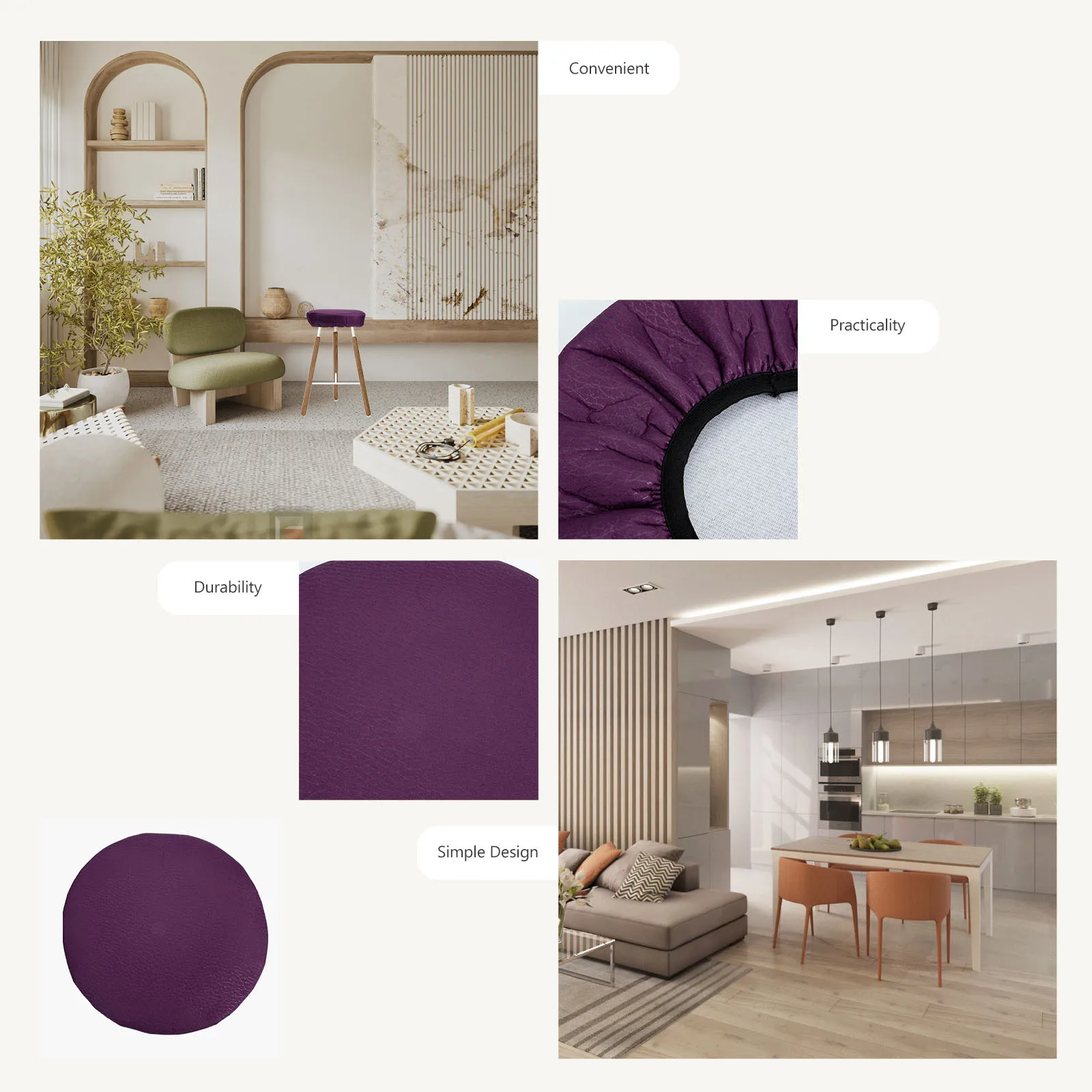 

Round Stool Cover Pure Color Elastic Seat Protector for Bar Stool Surface Decorative Dustproof Fit Most Round Stools Home Use