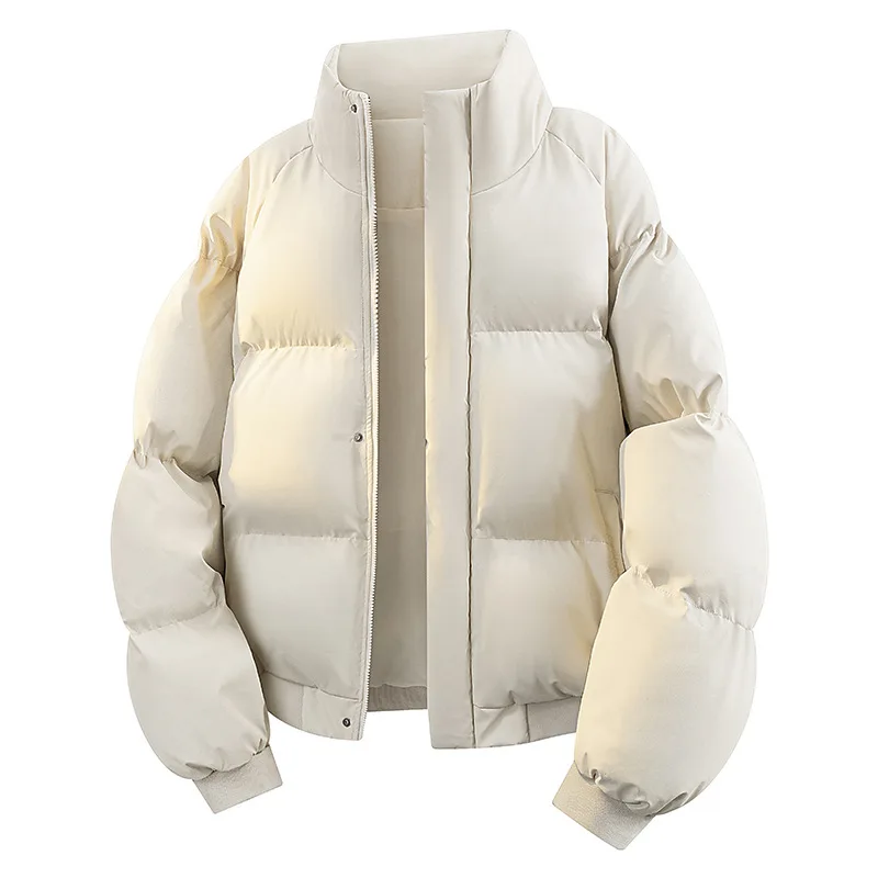 Parka en cuir PU bordeaux pour hommes, veste bouffante rembourrée à col montant, coupe ample, couleur unie, manteau Parka en PU pour Couple, manteaux Streetwear