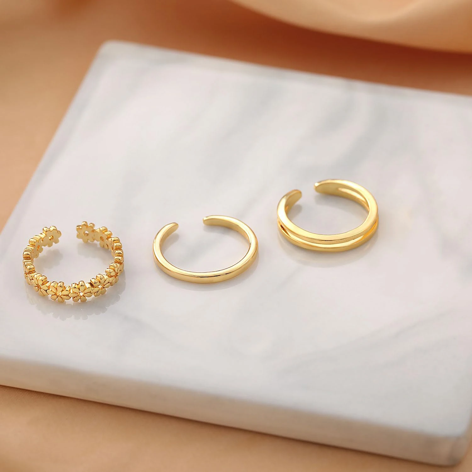 3PCS Gold Color Adjustable Toe Rings for Women Flower Arrow Band Open Tail Ring Women Beach Foot Jewelry Set