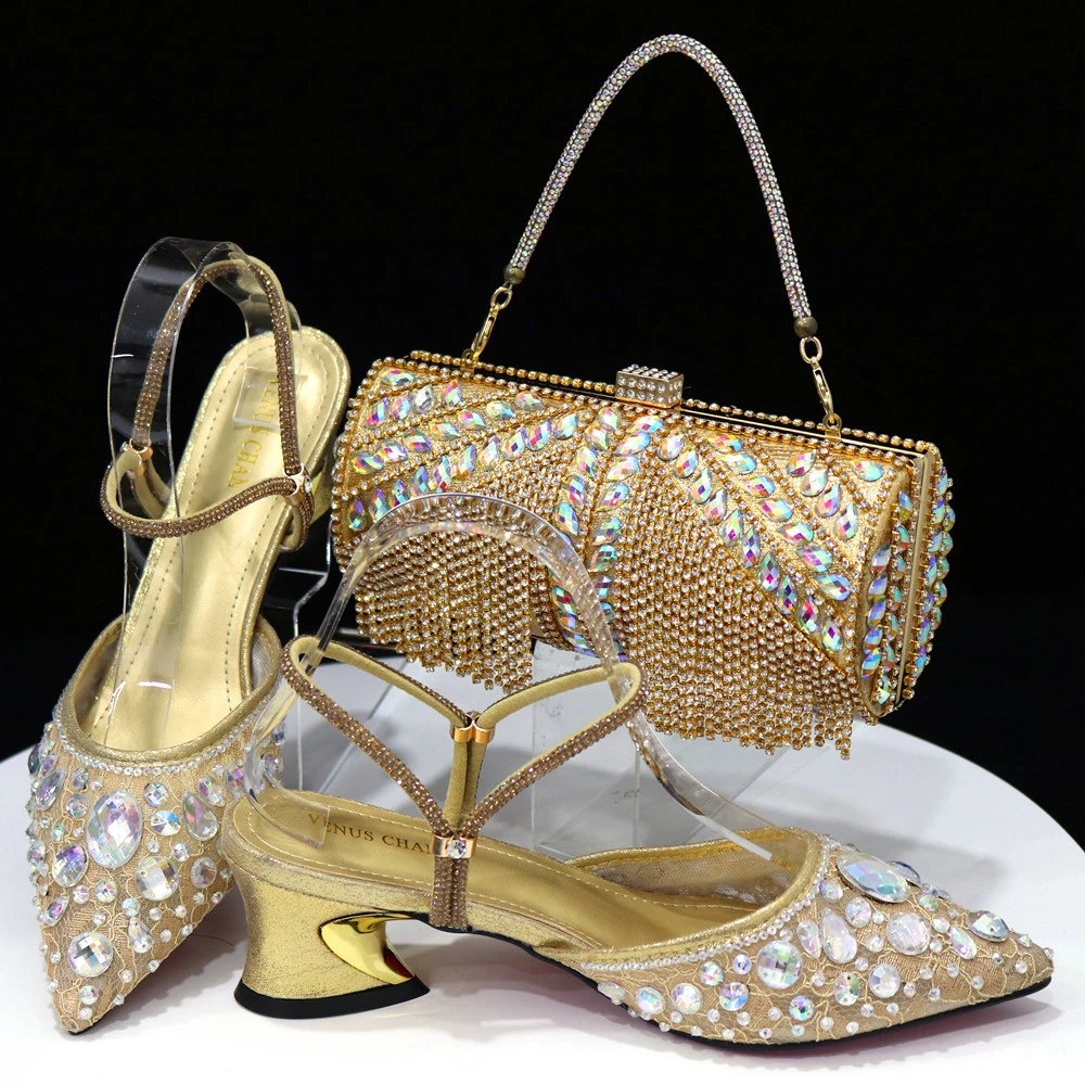 doershow Italian Shoes And Bag Sets For Evening Party With Stones Italian Leather Handbags Match Bags! SAQ1-6