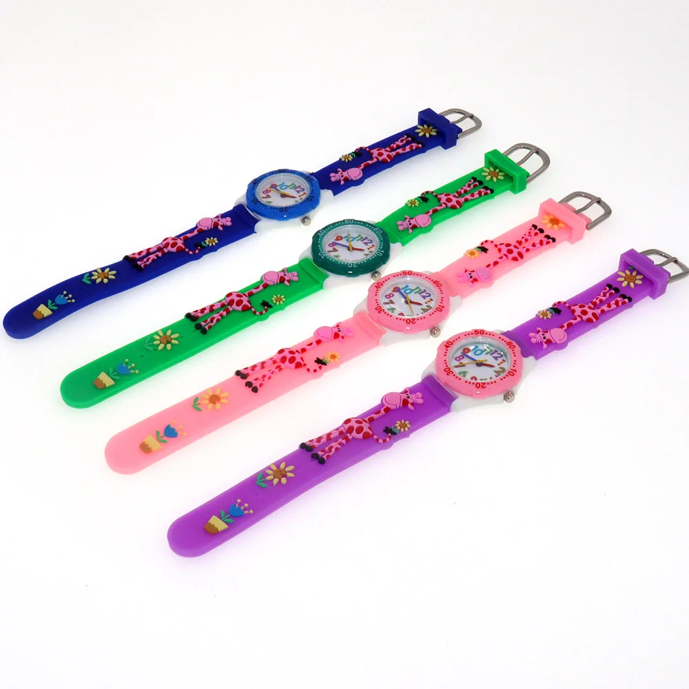 4Pcs Kids Colorful Mini Wrist Watch Set with Silicone Cartoon Giraffe Straps Children's Clock Accessory