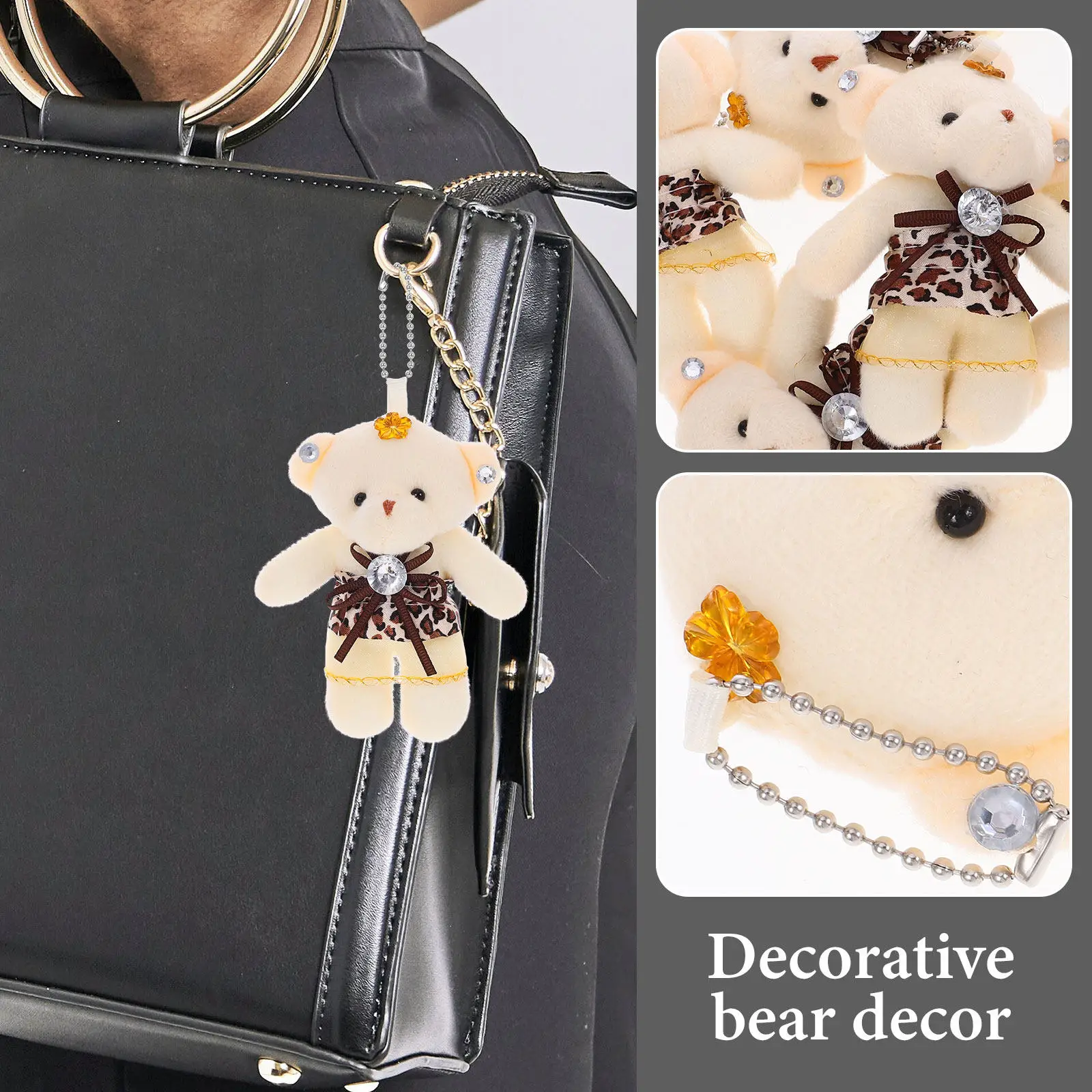 5Pcs Mini Wedding Bear Bouquet Materials Hanging Keychain Portable Multi-Function Tiny Bear Decor Lovely Home Accessory
