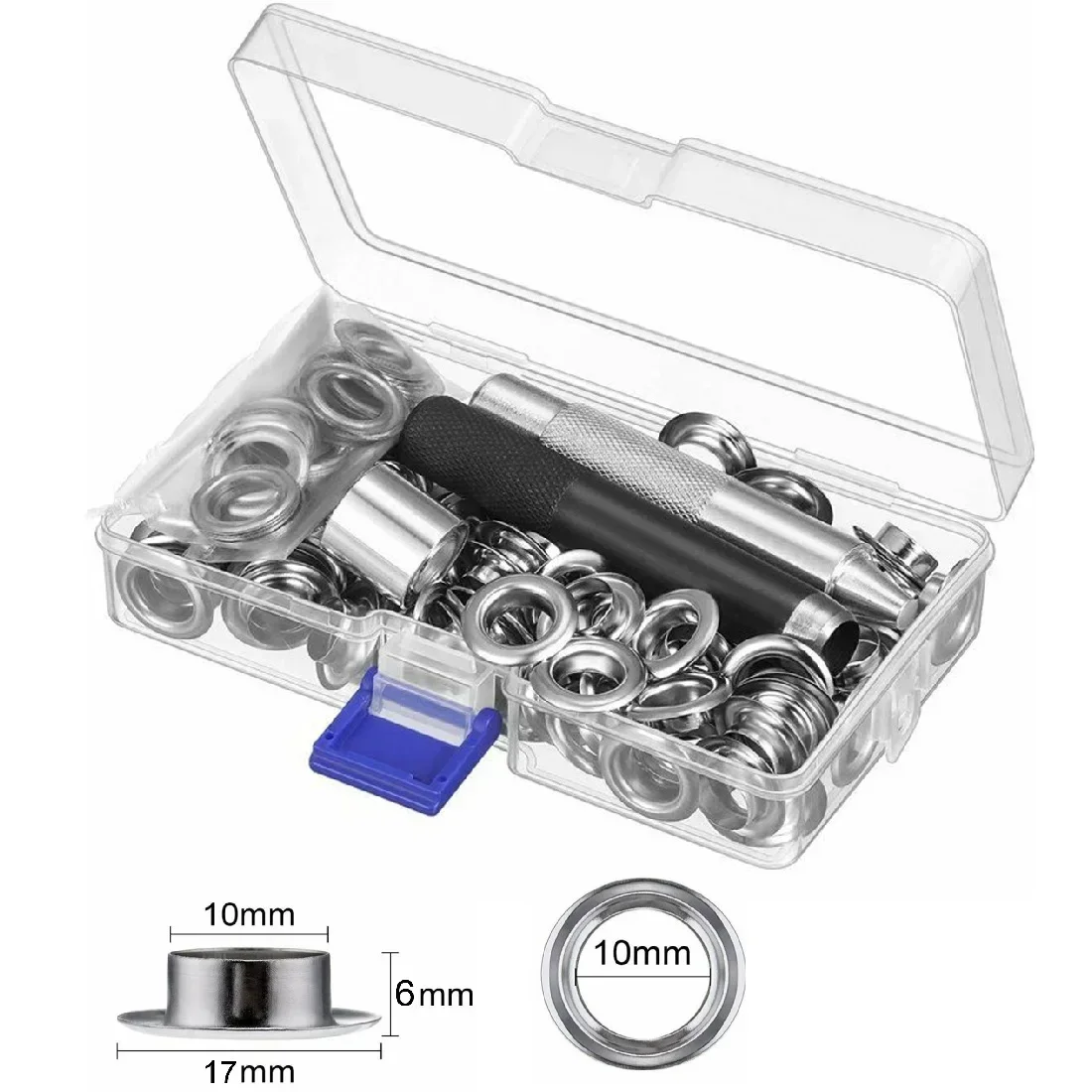 

Eyelet Punch Grommet Tool Set for Tents For Tarpaulins and Fabrics with 100 Grommets for Easy Repair and Crafting Projects