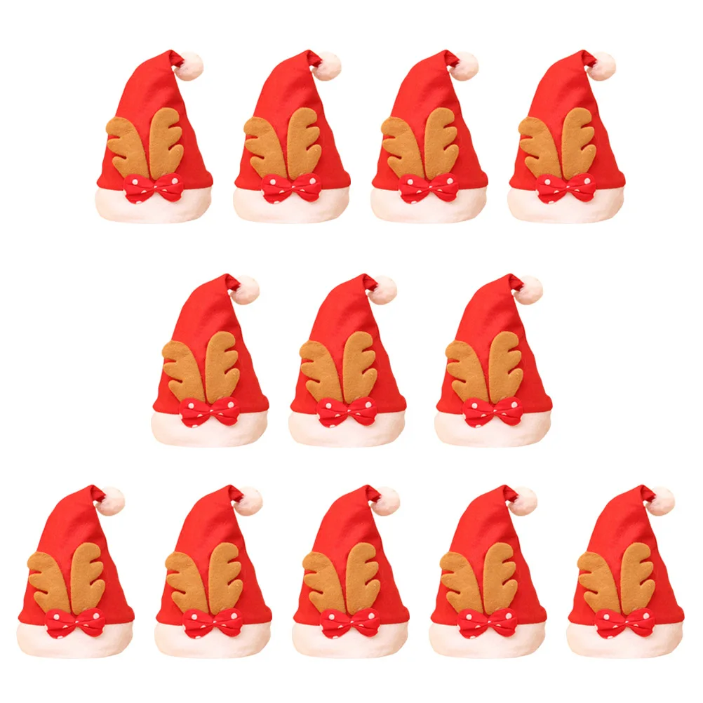 

12pcs Christmas Santa Hats Adorable Bowknot Elk Horn Xmas Headdress Party Favors Photo Prop for (Red)