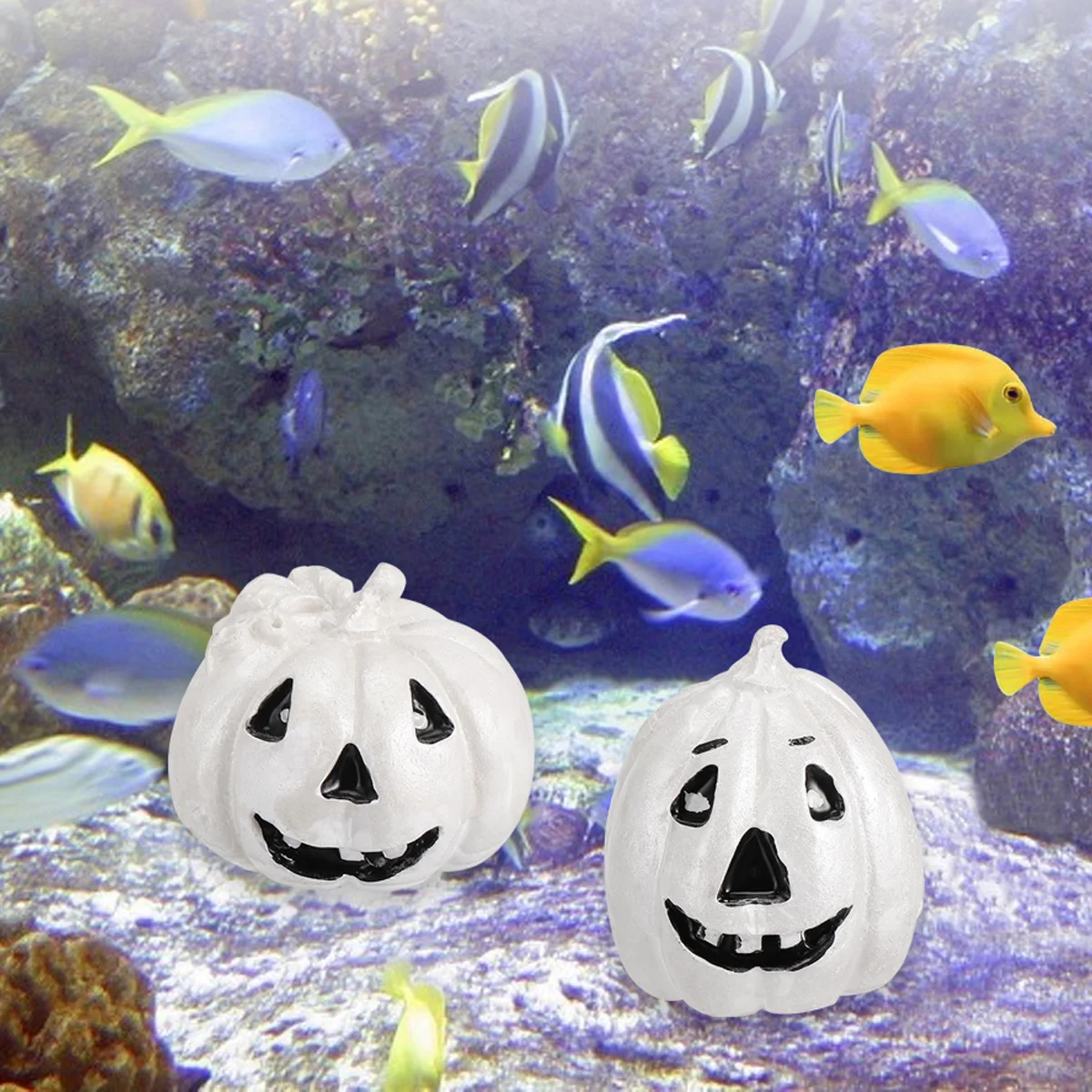 

2Pcs Pumpkin Aquarium Decoration Fish Tank nament Hiding Cave Craft Stylish Resin Design Vivid Color Pet Supplies