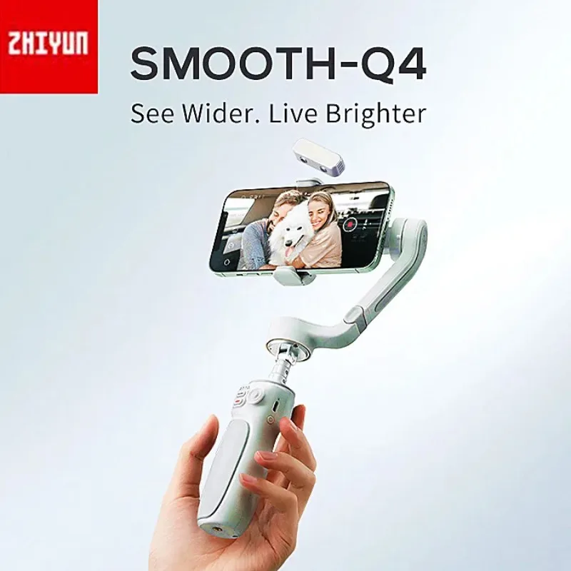 Zhiyun Smooth Q4 3-Axis مثبت أفقي للهاتف الذكي مع حامل ثلاثي القوائم بمقبض ضوء LED لـ Youtube 13 12 /Galaxy S21 Ultra