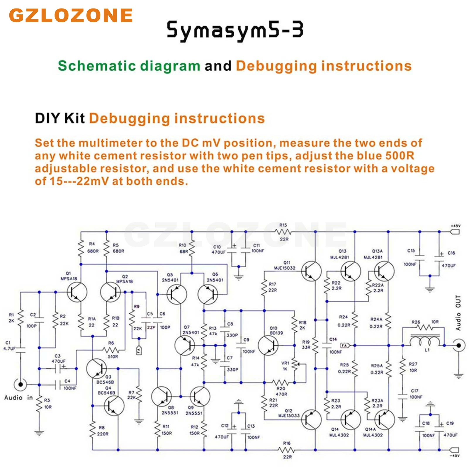 AMPLIFICADOR DE POTENCIA DE Clase AB de alta polarización, PCB desnudo, Base en amplificador de SYM5-3, 2 canales Symasym5-3