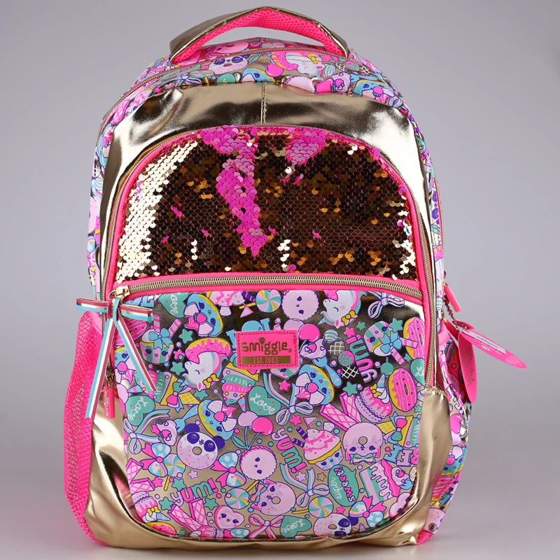 2024 Smiggle Gold Sequins Schoolbag Children Large-Capacity Backpack Cartoon Backpack Primary Secondary School Student Gift