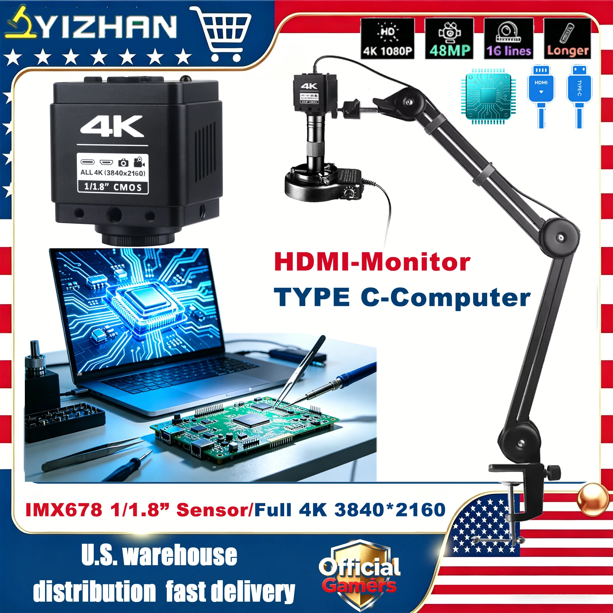 YIZHAN Full 4K Digital Microscope For Soldering Microscope IMX678 1/1.8