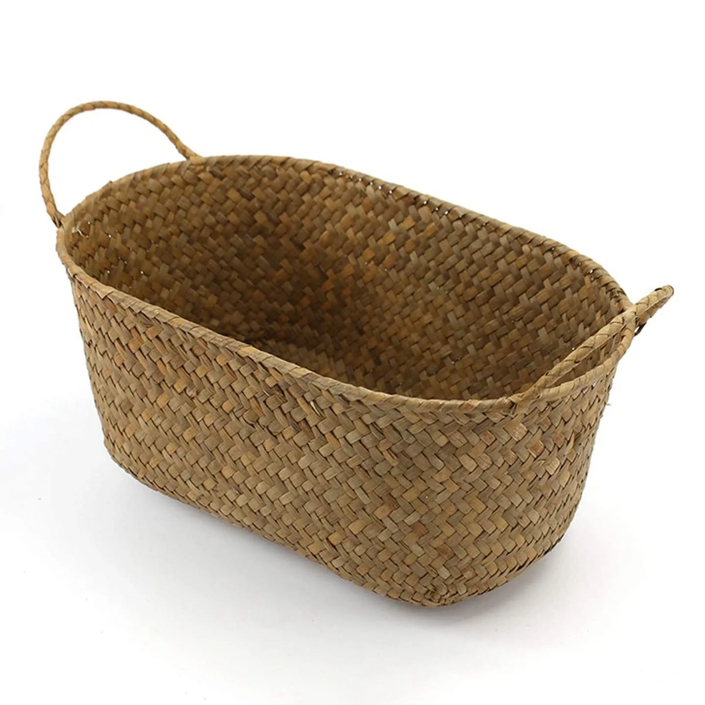 Cesta de almacenamiento tejida a mano, contenedor de paja para alimentos, organizador de maquillaje, soporte para fruta de pan de ratán (S,24x15x9cm)