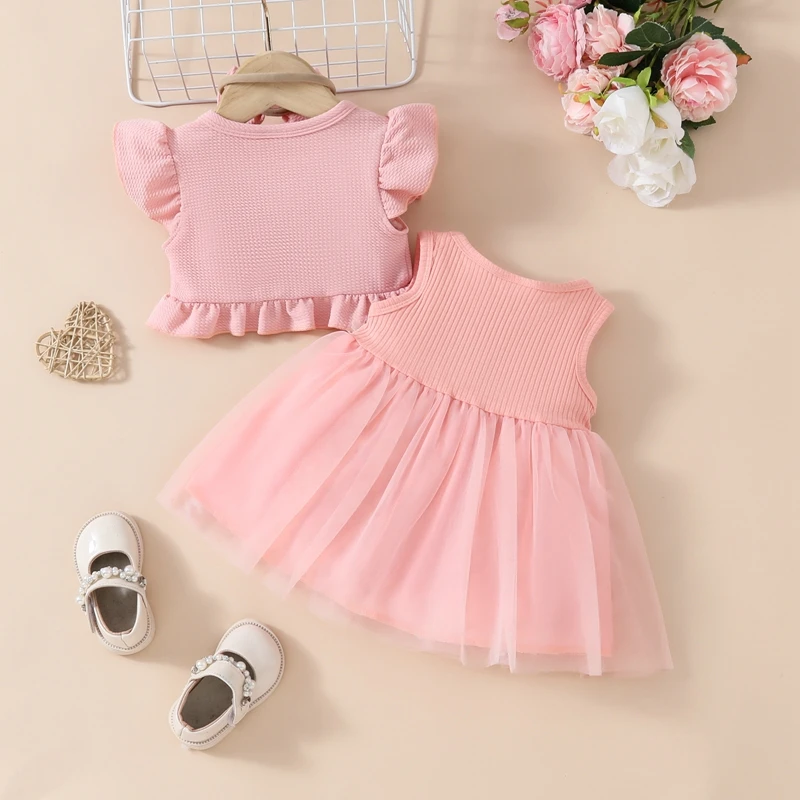 0-3Y Summer Fashion Toddler Baby Girls Clothes Sets Sleeveless Tulle Floral Dress with Button Up Coat Headband 3pcs Clothes