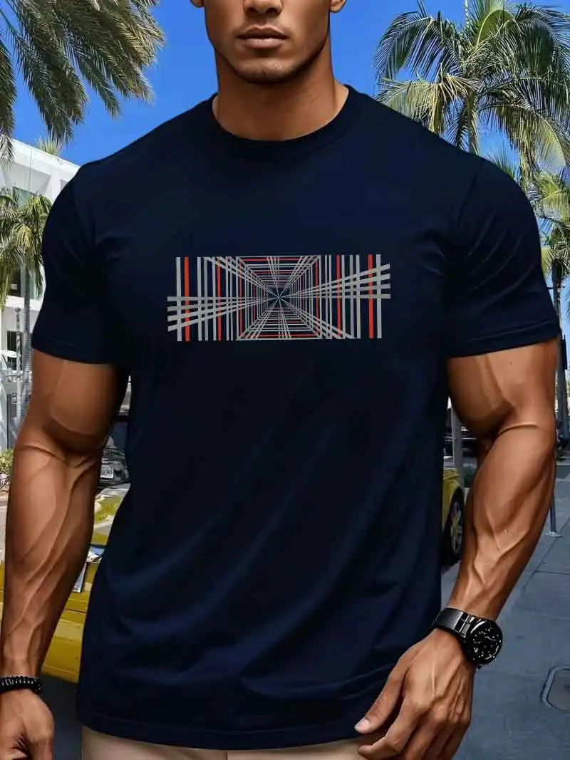 Neues, kariert bedrucktes, kurzärmeliges Retro-Freizeit-T-Shirt aus Baumwolle mit Muster für Herren und Damen – Detail 2