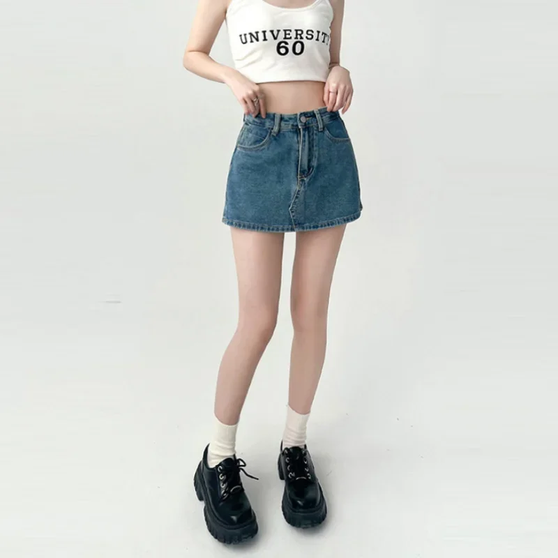 

High Waist A-line Denim Skirt Women Summer Spice Girl Slim Short Skirt Retro Blue Bottoms Y2k Clothing Korean Style Maxi Skirt