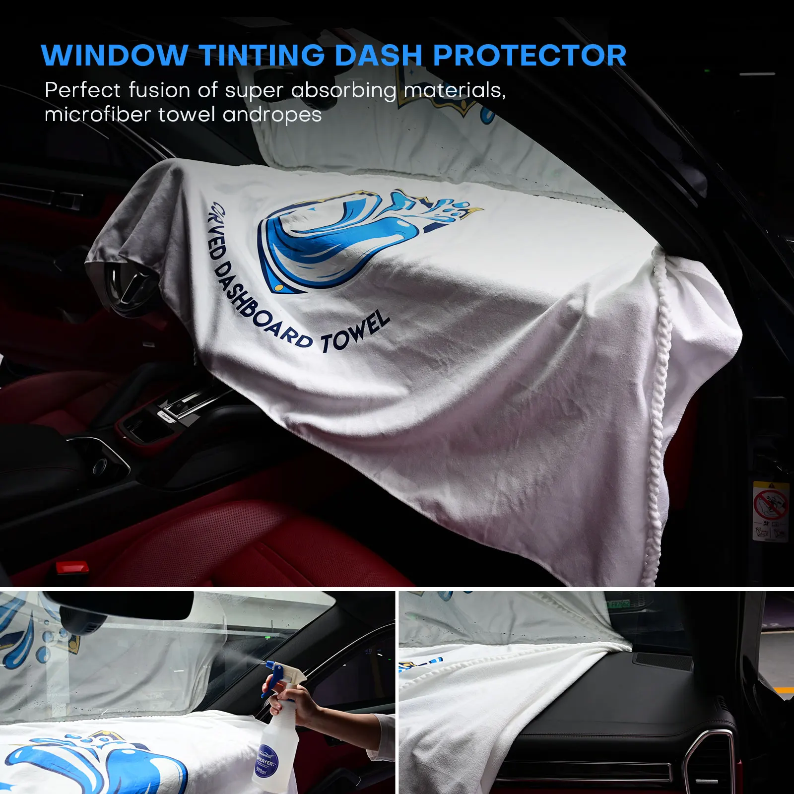 EHDIS Car Windshield Protection Film Install Drying Cloth Vinyl Film Door Windshield Microfiber Cloth With Water Absorbent Rope