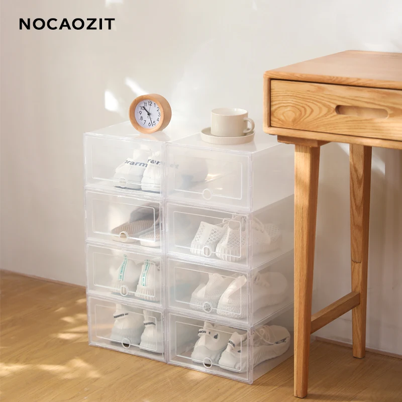 6pcs/set Transparent Plastic Shoes Case Thickened Drawer Case Plastic Shoe Boxes Stackable Box Shoe Organizer Shoebox