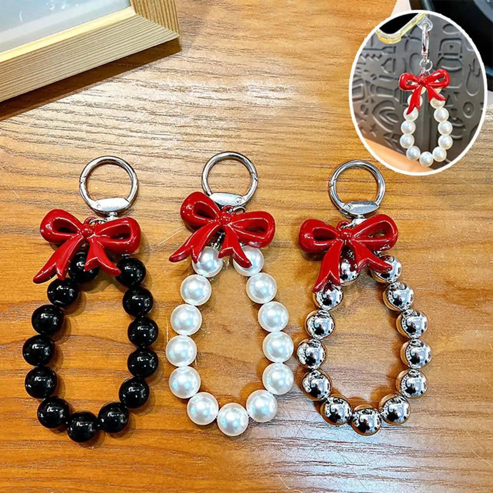 

Keychain Pearl Bow Keychain Colorful Bag Pendant Bead Phone Chain Gift Creative Items Acrylic DIY Sweet Decor Cute Chains