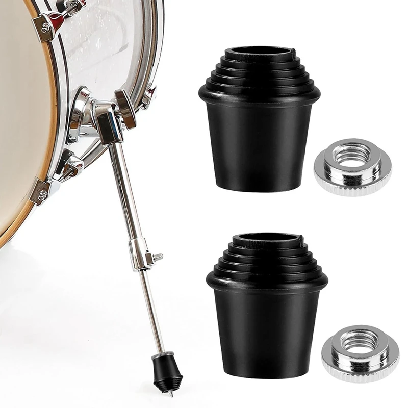 Top-2 Packs Bass Drum Spur Feet, Bass Drum Legs Threaded Rubber Foot With Lock Nuts For Bass Drum