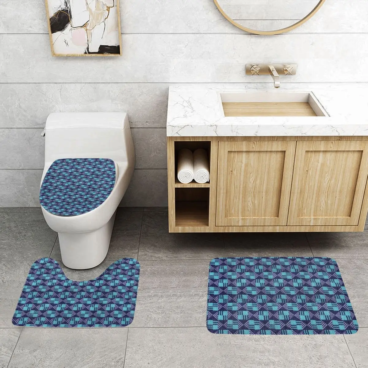 Waterloo And City Line London Underground Seat Cover Moquette 3 Pcs Bath Mat Bathroom Set Toilet Lid Cover Carpet Floor Rug