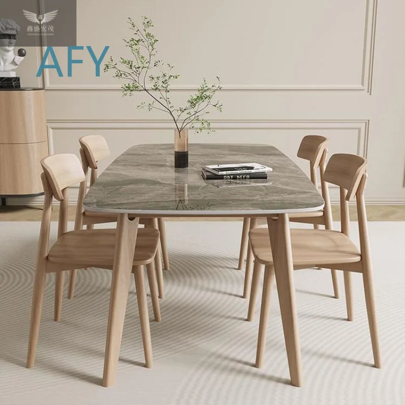Modern Rectangular Dining Table Set for Small Spaces Nordic Italian Style Marble Top Solid Wood Dining Table and Chairs