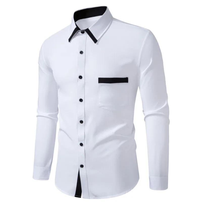 

New fashion men's color-blocking business slim casual shirt contrast long-sleeved shirt