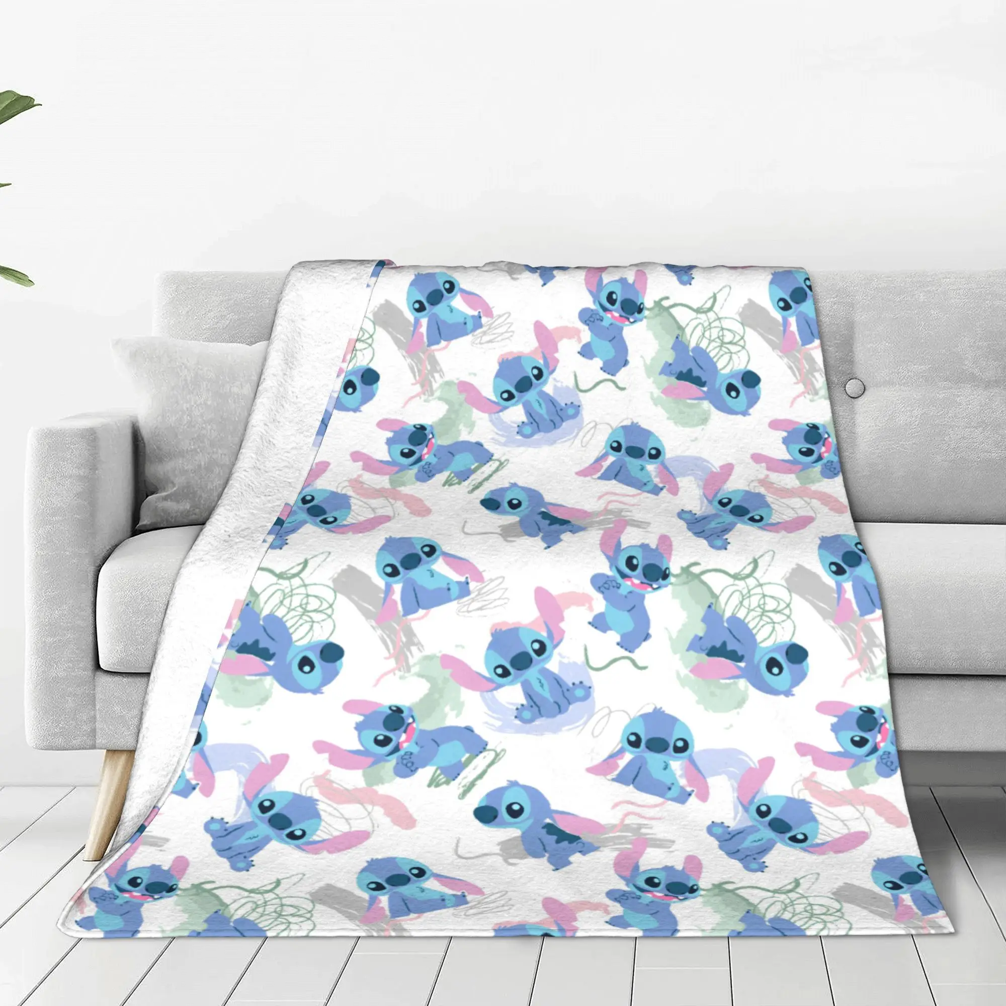 Lilo & Stitch Watercolor Wool Blankets Cartoon Cute Vintage Throw Blanket for Bedspread 125*100cm Quilt Lightweight