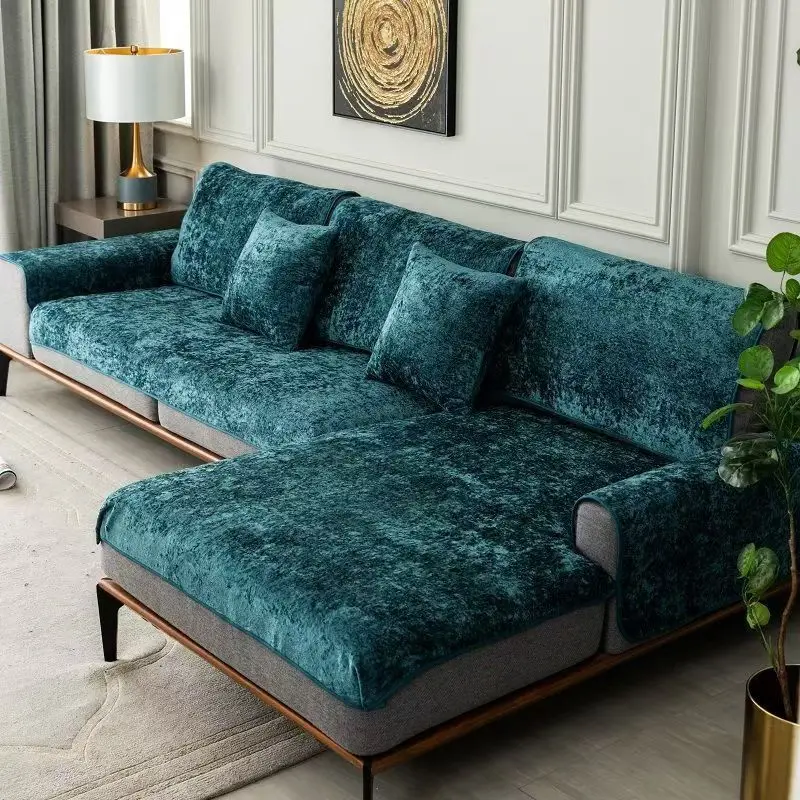 

Thick Velvet Fabric Sofa Seat Covers Plush Sofa Cushion Covers Elastic Slipcover All-inclusive Couch Cover Dining Room