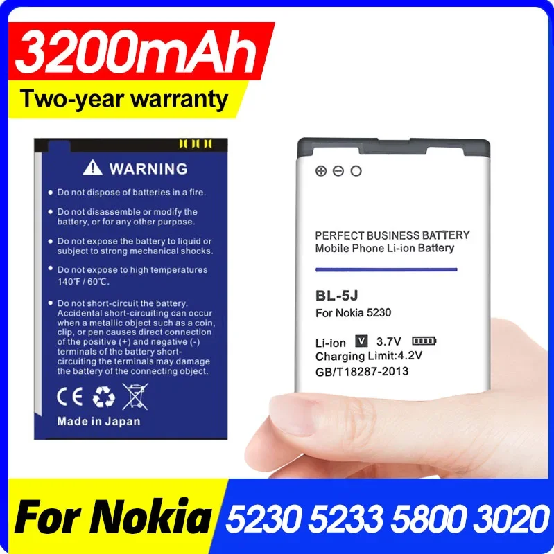 3200mah Bl-5j Bl5j Bl 5j Phone Battery for Nokia 5230 5233 5800 3020 Xpressmusic N900 C3 Lumia 520 525 530 5900