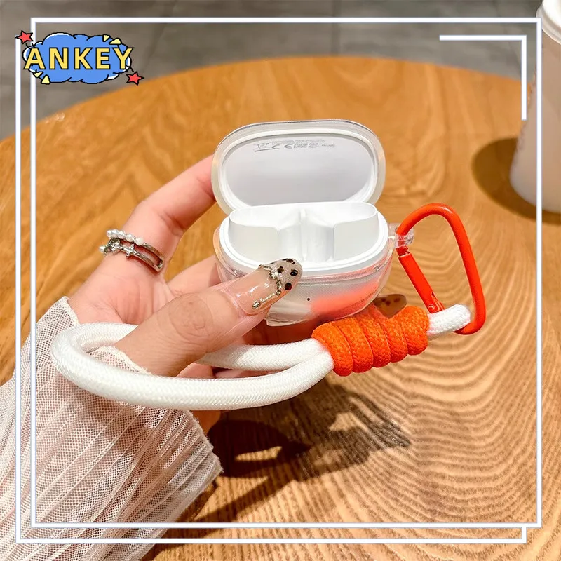 for QCY MeloBuds Pro Case HT08A Protective Transparent Clear TPU Covers Lanyard Bluetooth Earphone Shell