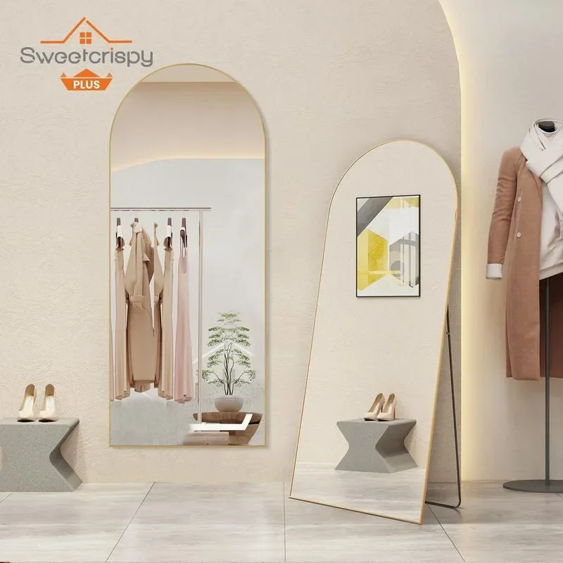 Sweetcrispy Plus Full Length Mirror, Floor Standing Mirror with Stand, Wall Mirror Full Length Aluminum Alloy Thin Frame