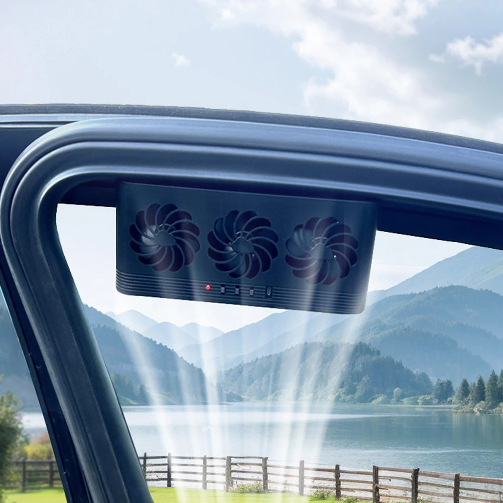 Solar Powered Car Exhaust Fan with 3 Air Outlets Car Radiator Cooling Fan Eliminate Peculiar Smell Auto Vent Fan for Vehicles