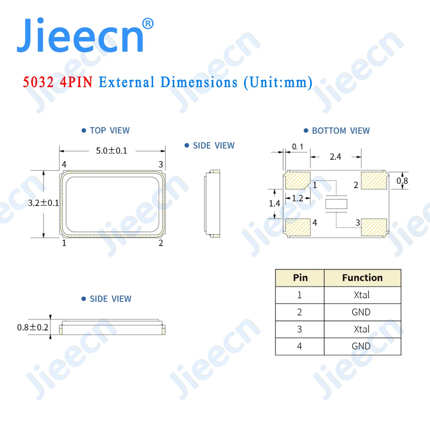 5032 2/4PIN 8M 8.192M 10M 12M 13.56M 16M 20M 24M 25M 26M 27.12M 27M 30M 40M 48M 50M Passive quartz crystal oscillator Resonators