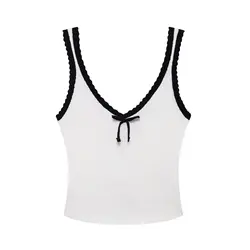 Tangada 2024 Summer Women Bow Knitted Tank Strap Female Sleeveless Camis Top 3h0611