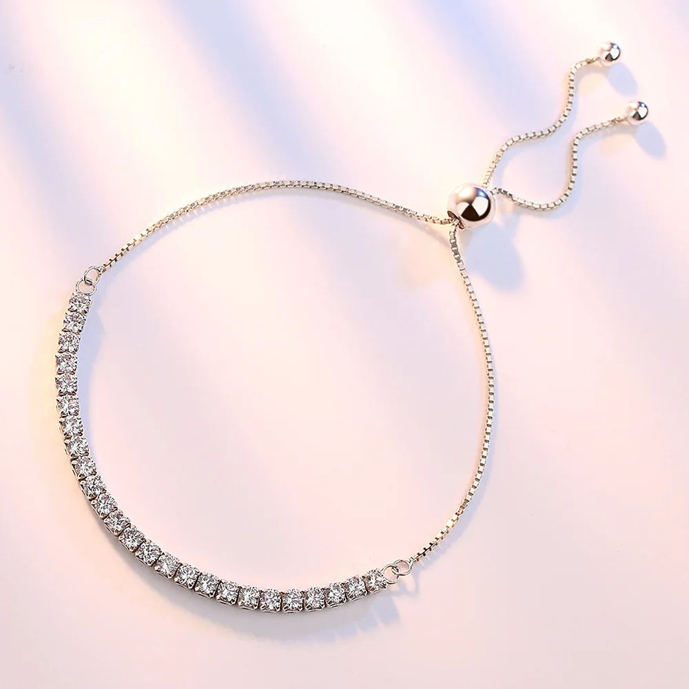 Fine 925 Sterling Silver Bracelet Elegant Zircon Tennis Crystal Chain for Women lady Fashion Noble Engagement Wedding Glam