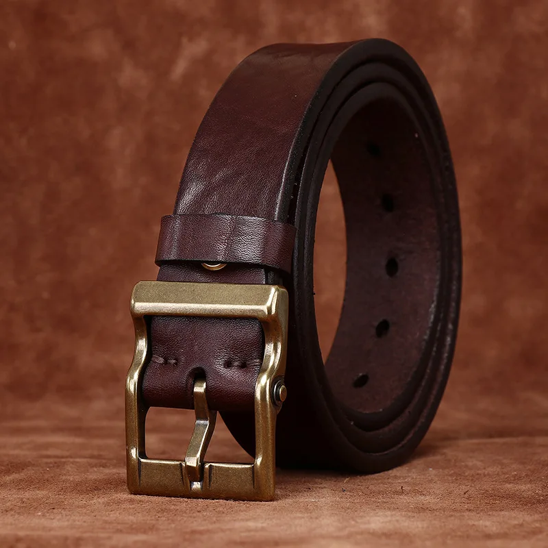 Cinturón de cuero de grano de bisonte grueso para hombre, primera capa de piel de vaca, moda retro, pantalones vaqueros que combinan con todo, cinturón de grano grueso