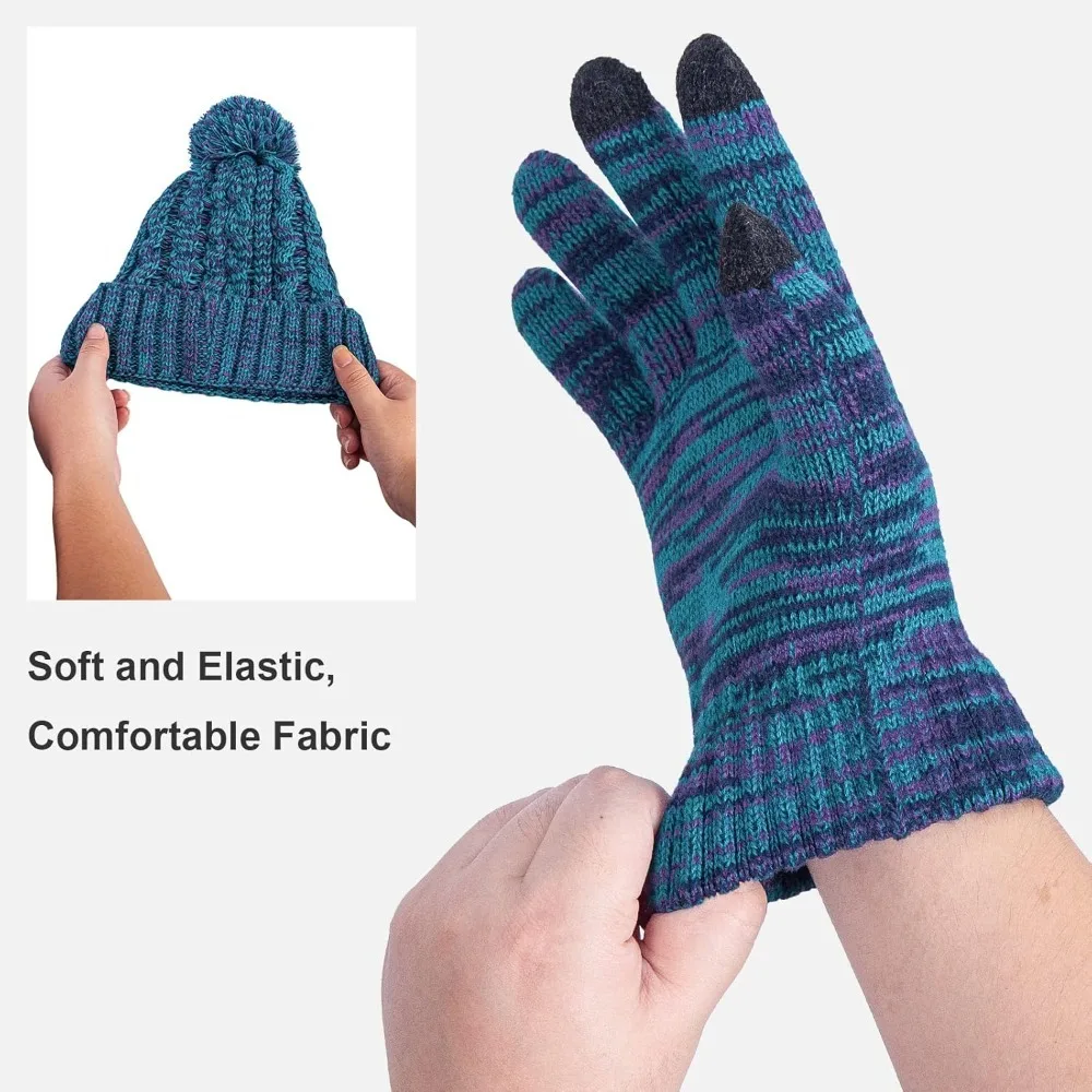 المرأة قبعة قبعات الشتاء 3 في 1 متماسكة قبعة دافئة قفازات ووشاح مجموعة الأوشحة النسائية للطقس البارد