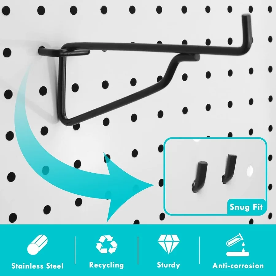 خطافات رف بيجبورد 8 عبوات 6 بوصة مجموعة خطافات معدنية سوداء 1 4 ih ملحقات منظم لوحة الوتد أرفف وسلال بين قوسين #3