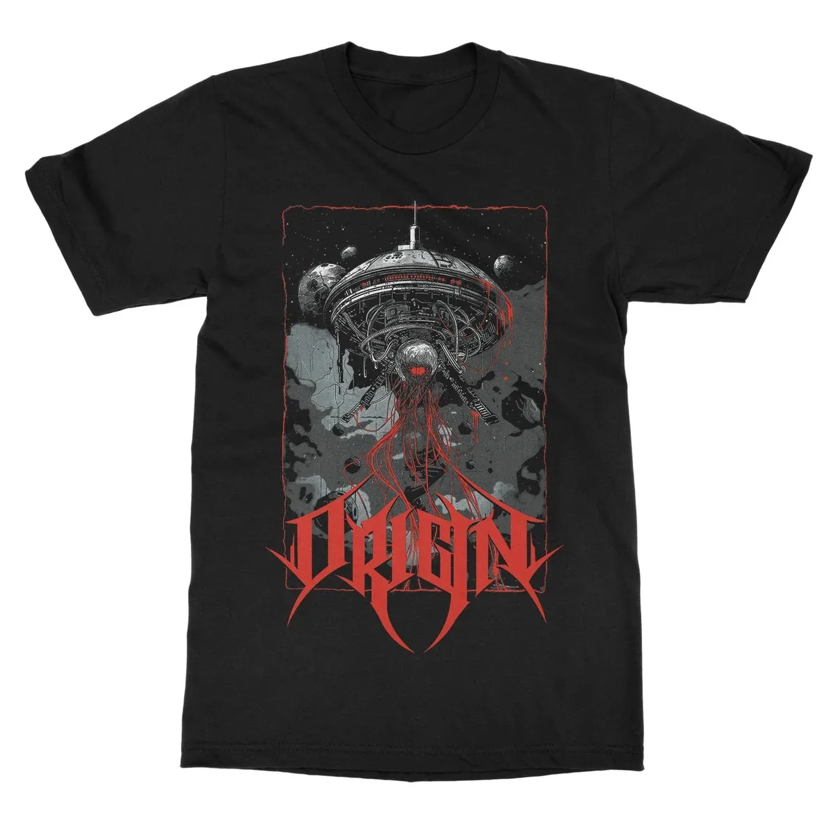 Origin Cosmic Horror Graphic T‑Shirt Gritty Detailed Line‑Drawing Artwork Colossal Eldritch Tentacled Alien Beast Looming