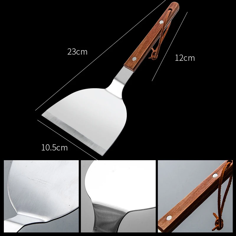 Multi-purpose Stainless Steel Steak Cooking Spatula Wood Handle Pizza Shovel Pancake Beef Turner Scraper For Kitchen Baking Tool