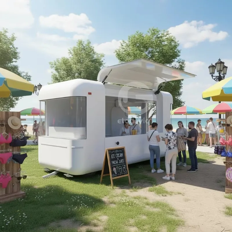 Customized Red Mobile Food Truck With LED Strip & Awning, Street Vending Cart for Fast Food Coffee Ice‑Cream