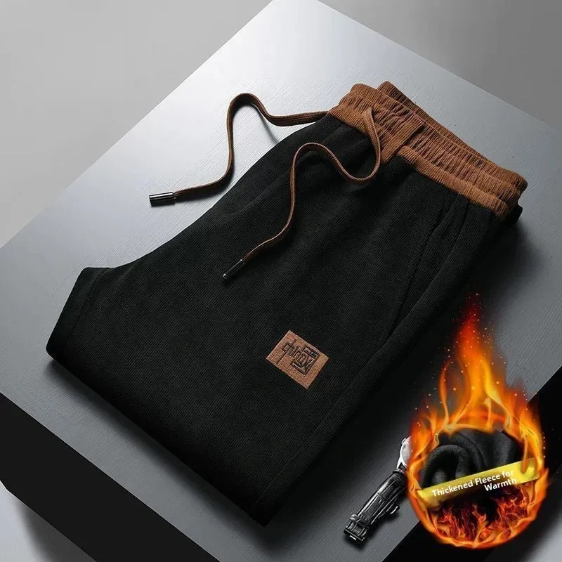 Thickened Fleece Lined Loose Straight Leg Corduroy Pants for Men Warm Casual Trousers to Wear in Autumn And Winter